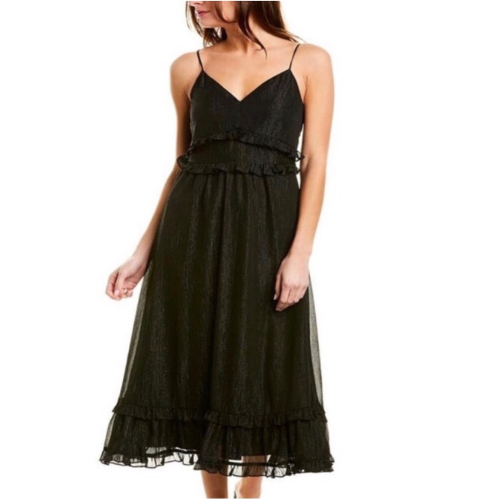 Madewell Black Metallic Thread Ruffle Cami Dress.